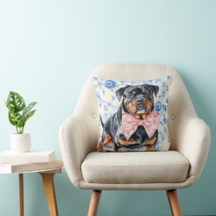 Coussin Toile bleu chien Rottweiler