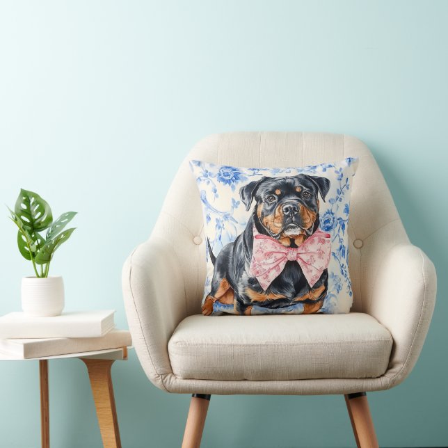 Coussin Toile bleu chien Rottweiler (Chaise)