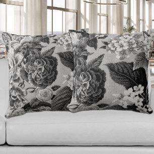 Coussin Toile botanique noire et blanche foncée