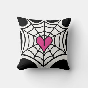 Coussin Toile d'araignée de coeur rose noir et blanc Hallo