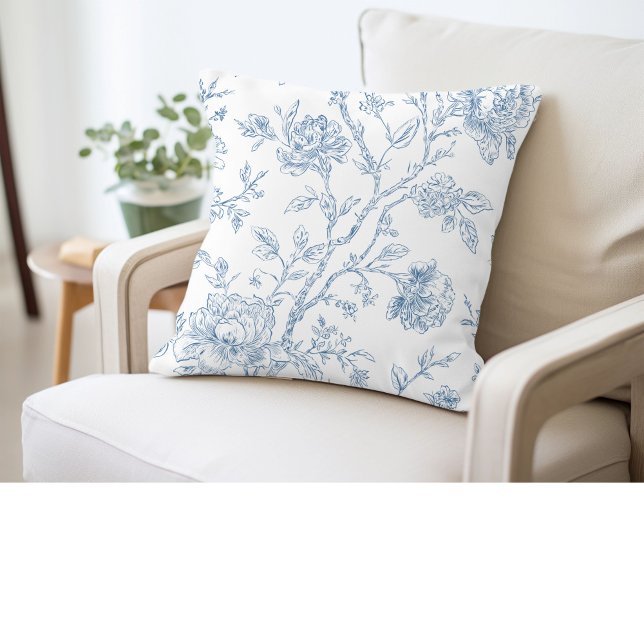 Coussin Toile de Jouy Bleu Floral (Créateur téléchargé)