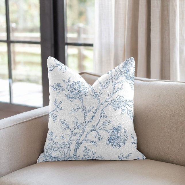 Coussin Toile de Jouy Bleu Floral (Créateur téléchargé)