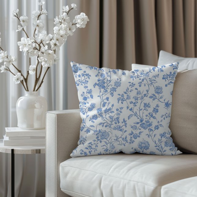 Coussin Toile de Jouy Bleue Florale (Créateur téléchargé)