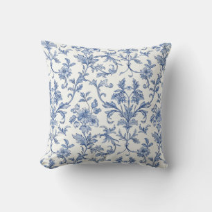 Coussin Toile de Jouy bleue Motif floral de style campagna