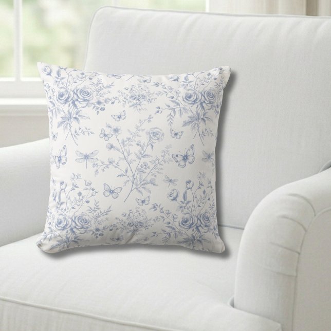 Coussin Toile de Jouy florale bleue  (Créateur téléchargé)