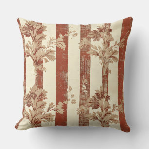 Coussin Toile de Jouy Florale Rayée Vintage - Terracotta 3