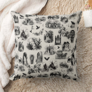 Coussin Toile de Jouy Halloween Fantôme Squelette Goule 