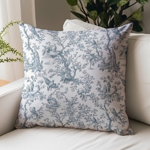 Coussin Toile de Jouy Nature Motif Bleu-Gris Vintage