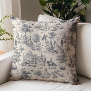 Coussin Toile de Jouy noire vintage motif Fair Street
