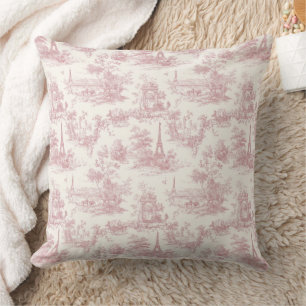 Coussin Toile de Jouy Romantique Rose Motif Campagne (3)