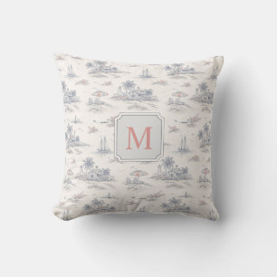 Coussin Toile de Jouy Tropicale Côtière Monogramme Nom