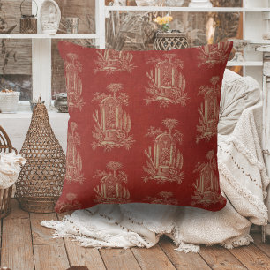 Coussin Toile de jouy Vintage Pays de France Linen Rouge