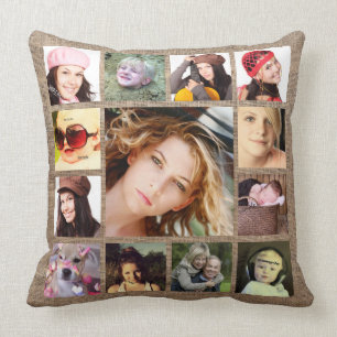 Coussin Toile de jute de Faux avec le collage de photo