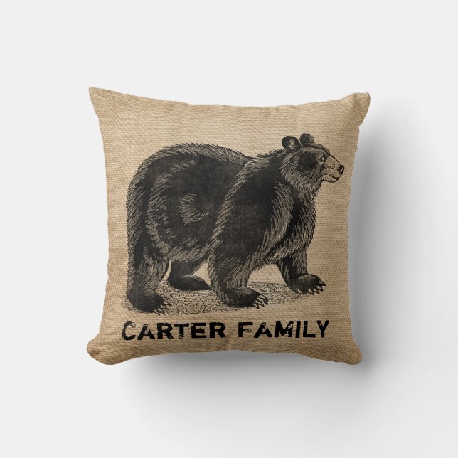Coussin Toile de jute d'ours personnalisée (Recto)