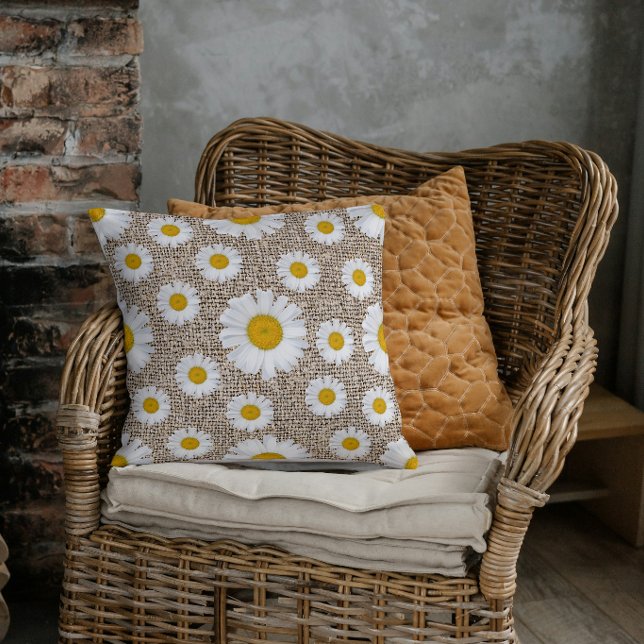 Coussin Toile de jute Fleur rustique Marguerite - Fleurs d (Créateur téléchargé)