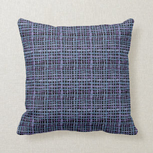 Coussin Toile de jute graphique pourpre bleue tissée