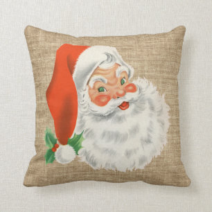 Coussin Toile de jute vintage de Faux de Noël du père noël