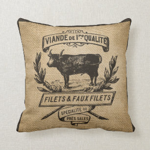 Coussin Toile de jute vintage de publicité d'épicerie de