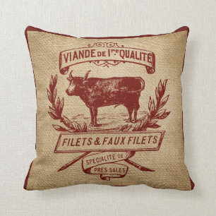 Coussin Toile de jute vintage rouge de publicité