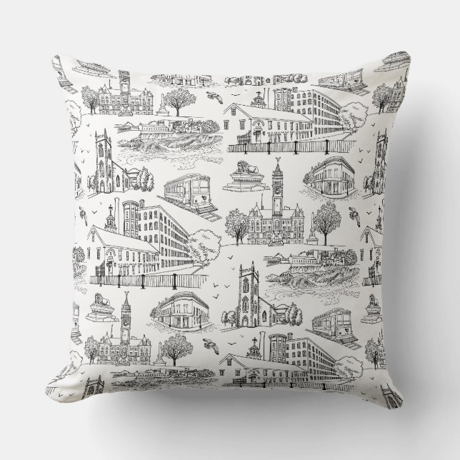 Coussin Toile de Mill City (Lowell, MA) Noir/Blanc (Recto)