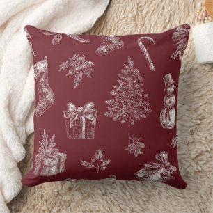 Coussin Toile de Noël Rouge Vintage avec Chaussettes (2)