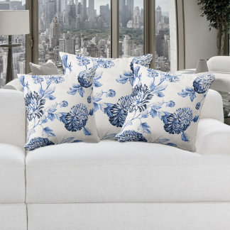Coussin Toile fleurie bleu et blanc Périwinkle n° 2