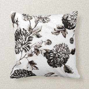 Coussin Toile florale de l'ancien blanc et noir n° 2