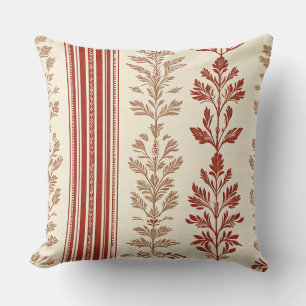 Coussin Toile Florale Terracotta Rustique Rayures Crème