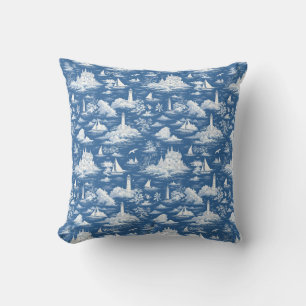 Coussin Toile marine bleue de Jouy