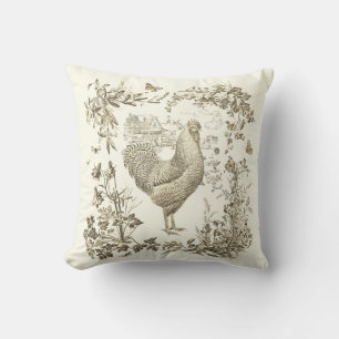 Coussin Toile Vintage classique de coq beige Floral