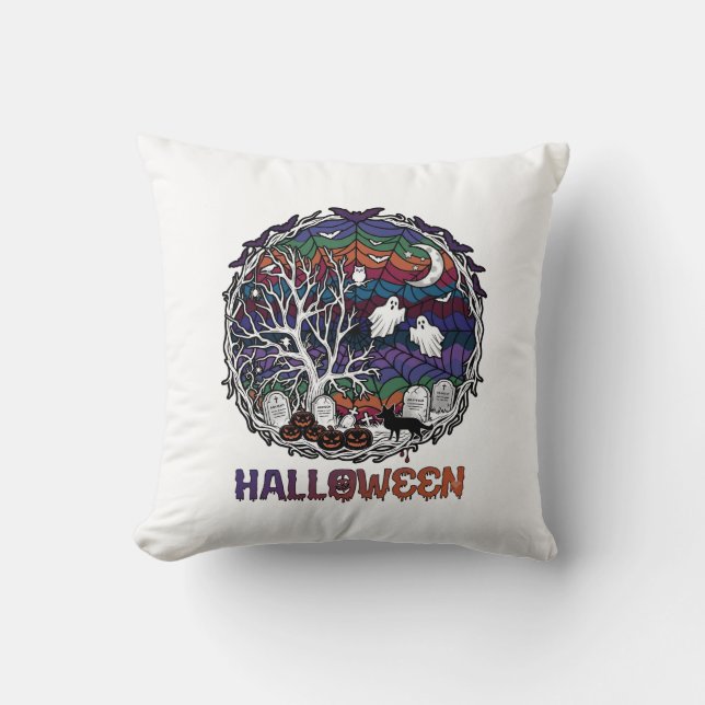 Coussin Toiles d'araignée d'Halloween Arbres Fantômes Citr (Recto)