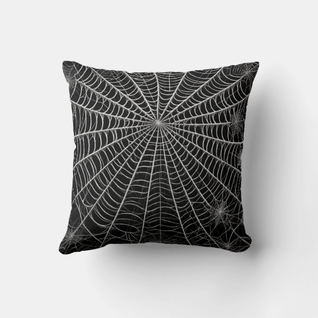 Coussin Toiles d'araignée noires et blanches Toile d'araig (Verso)