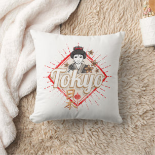 Coussin Tokyo City Japon Retro Geisha Fleur Vintage