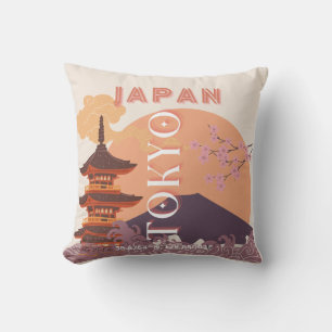 Coussin Tokyo Japan Travel Art, Art Vintage voyage