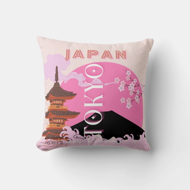 Coussin Tokyo Japon Art de Voyage, Art de Voyage Rétro, Ro (Recto)