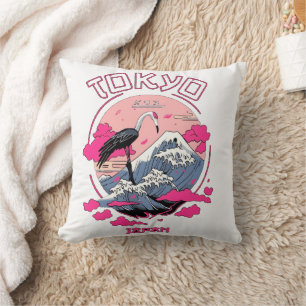Coussin Tokyo Japon Grue - Mont Fuji Vintage Japonais
