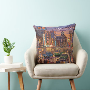 Coussin Tokyo Japon Voyage Art Vintage