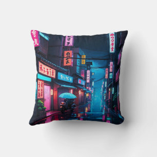 Coussin Tokyo Street At Night LoFi Art