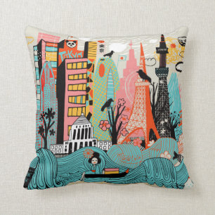 Coussin Tokyo tirée par la main Japon