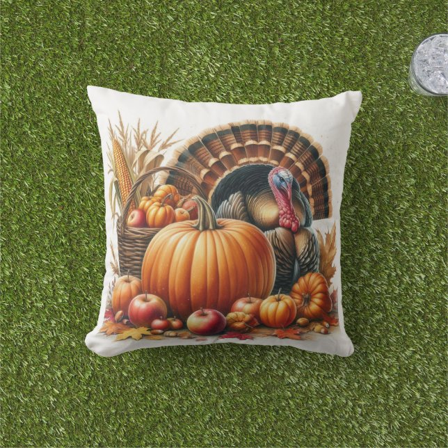 Coussin Tom Turquie et le Citrouille Thanksgiving Holiday (Herbe)
