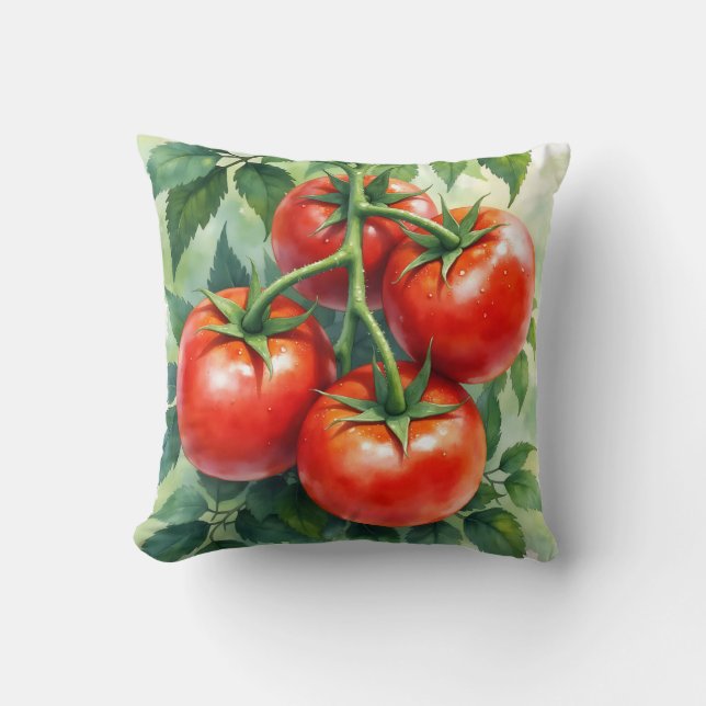 Coussin Tomate Mûre Aquarelle Fraîche de Vigne (Recto)