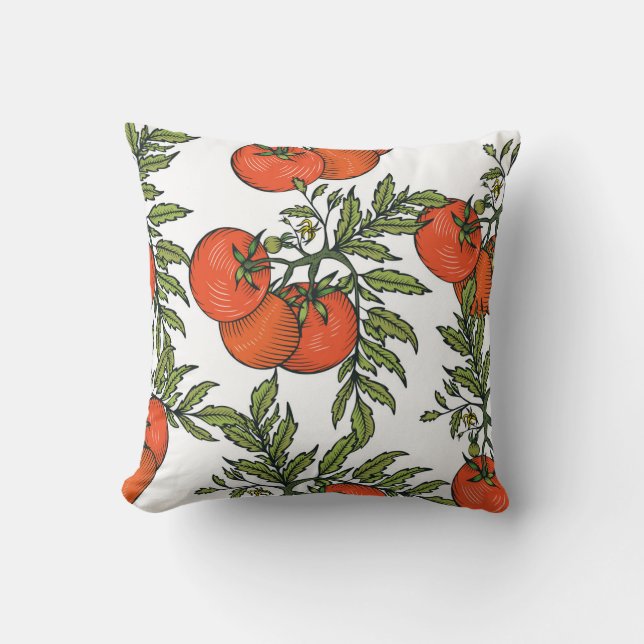 Coussin Tomate Vintage : Illustration du marché agricole. (Recto)