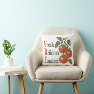 Coussin Tomates drôles frais délicieux Vintage xylographie