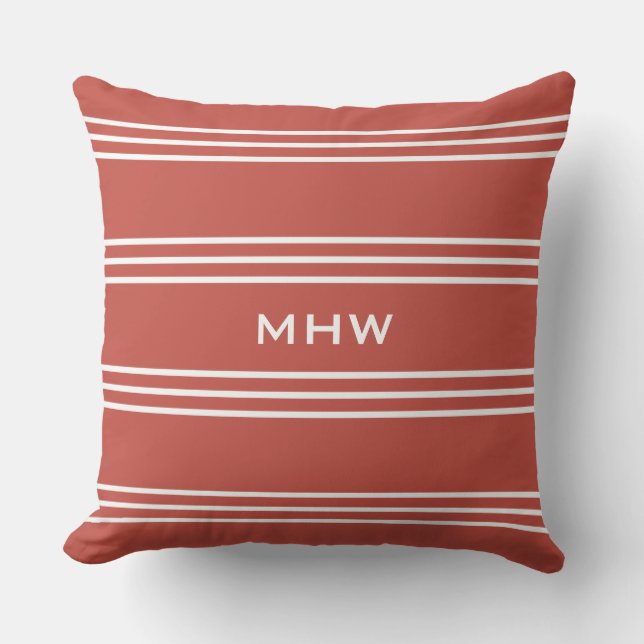 Coussin Tomato Red Stripes personnalisé monogramme lancer  (Recto)