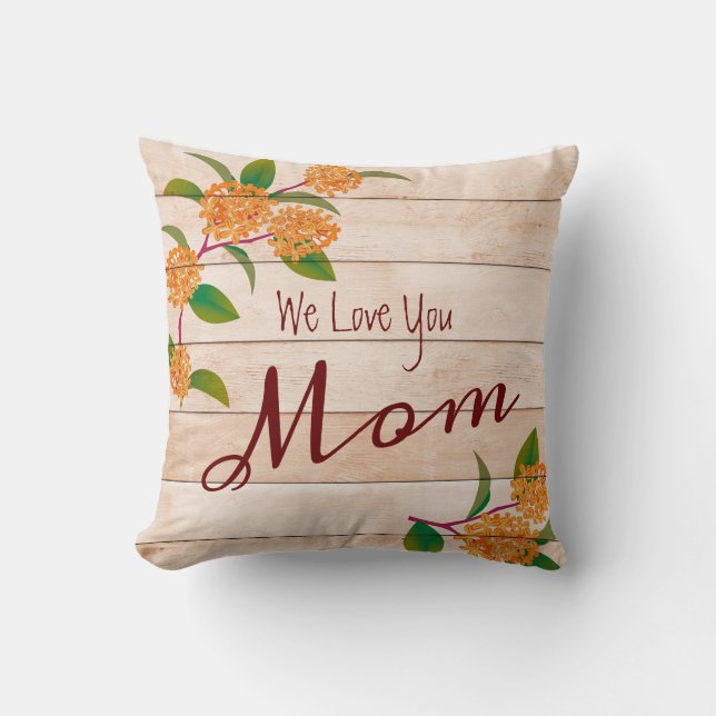 Coussin Tomber Floral Sur Planes En Bois Nous Vous Aimons  (Recto)