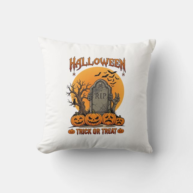 Coussin Tombes Zombie Mains Halloween Friandise ou Farce (Recto)