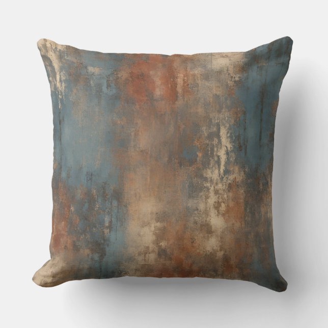 Coussin Tonalité Terre Abstraite Bleu Rouille Beige (Recto)