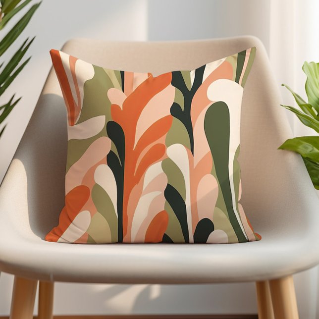 Coussin Tonalité Terre Olive Vert Sable rose Orange Abstra (Green, orange, and sand abstract decorator pillow)