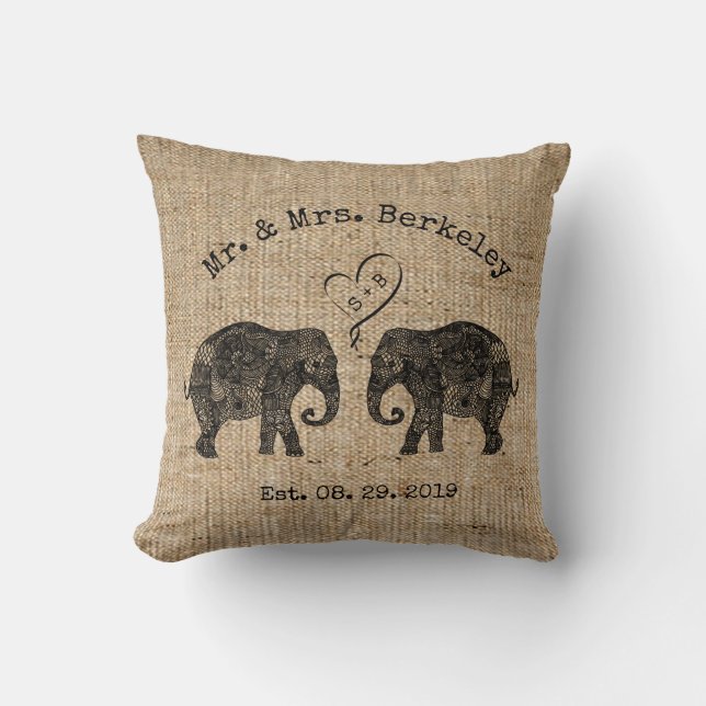Coussin TONNES D'AMOUR | Elephant Couple personnalisé mari (Recto)
