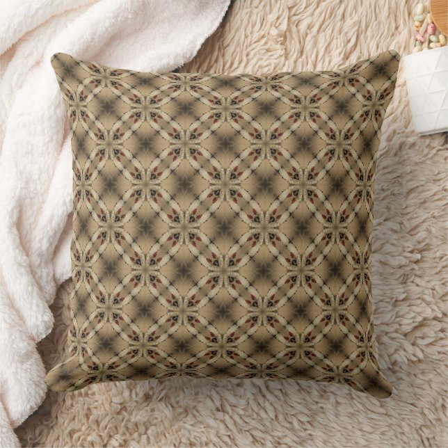 Coussin Tons beige avec Motif Kaleidoscope rouge et noir (Couverture)